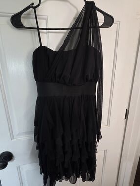 Roberta Bridal Black One-Shoulder Ruffle Cocktail Dress